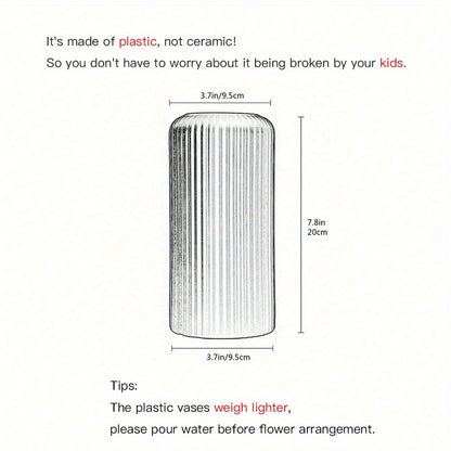 Zeitgenössische Blumenvase aus Kunststoff - Langlebige, bruchsichere, zylinderförmige Vase für Wohnkultur, Hochzeiten, Partys - 1 Stück