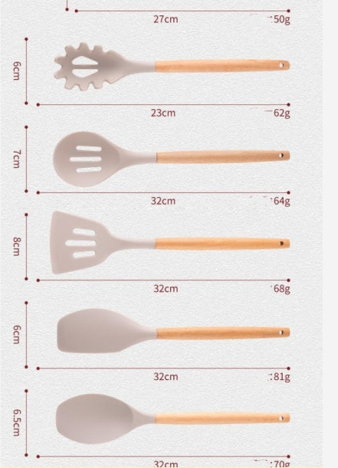 Koreanischer Silikonkochlöffel Set mit Holzgriff