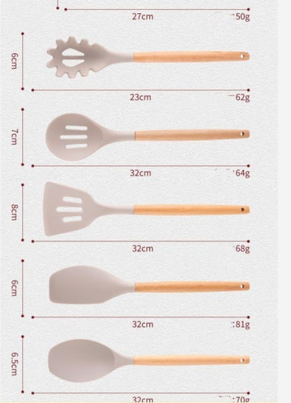 Koreanischer Silikonkochlöffel Set mit Holzgriff