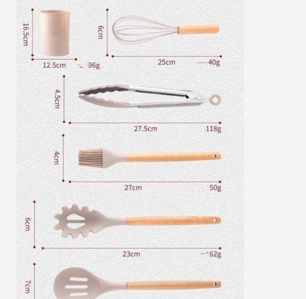 Koreanischer Silikonkochlöffel Set mit Holzgriff