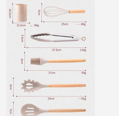 Koreanischer Silikonkochlöffel Set mit Holzgriff